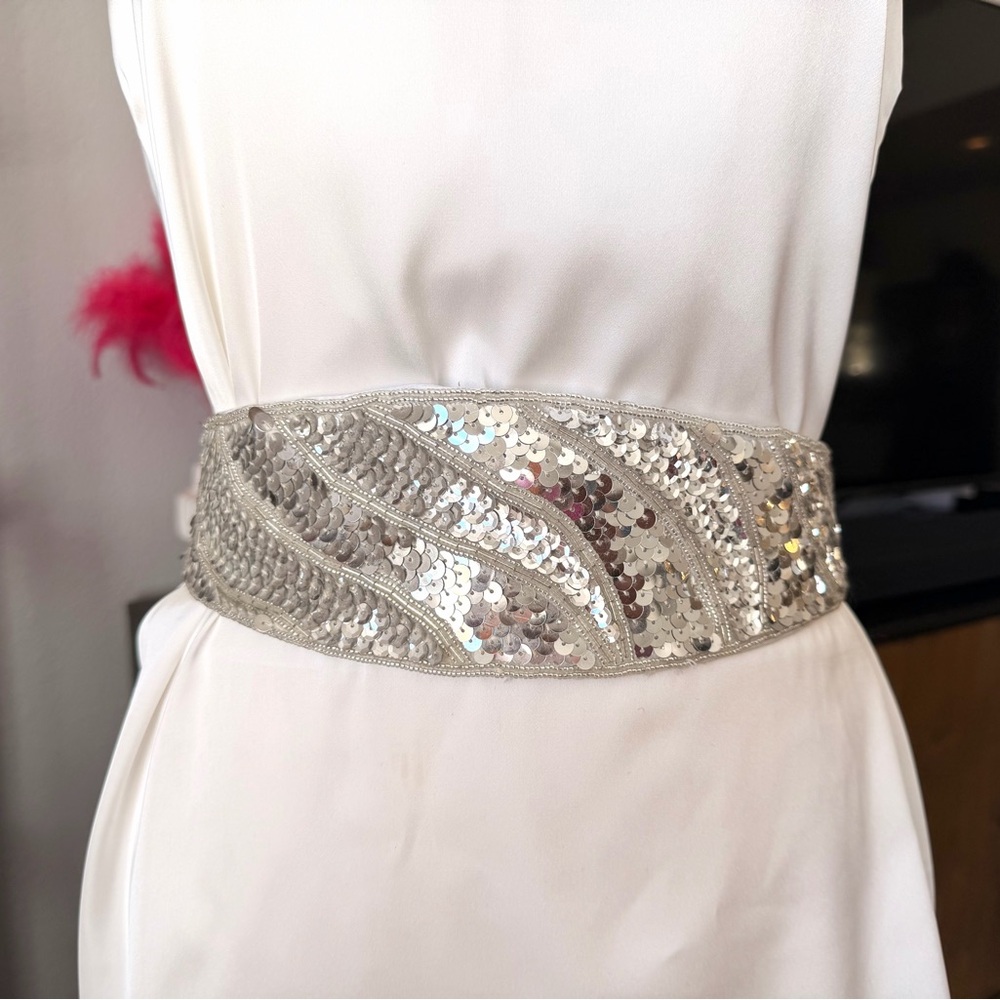 Magid Shimmering Silver Sequin Belt